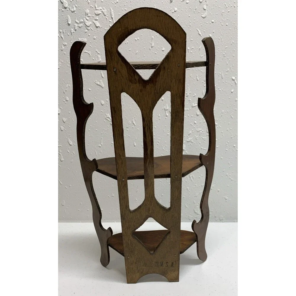 Vintage Wood Cut Out MCM Wall Shelf 3 Tier Figurine Antique Trinket